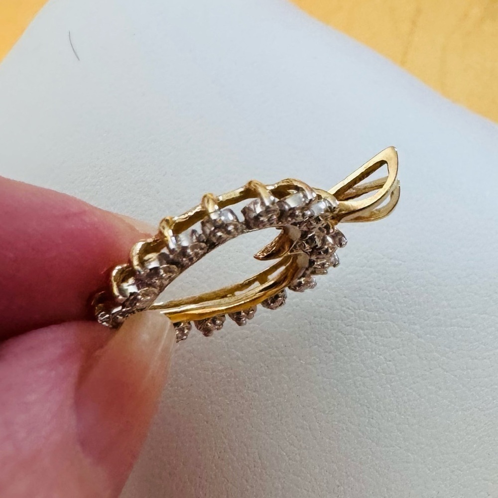 10K Yellow Gold Heart Pendant with Diamonds and Nugget Halo vintage - Picture 4 of 6
